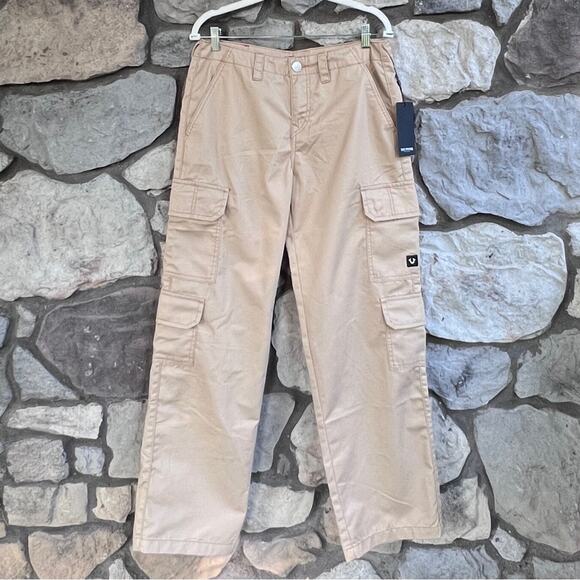 NEW Size 29 Womens True Religion Warped Horseshoe Single Needle Khaki Cargo Pant - Picture 1 of 9